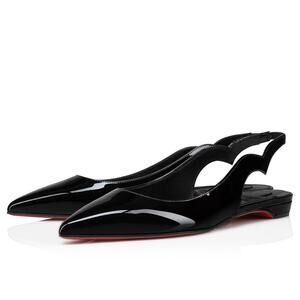 Christian Louboutin Hot Chickita Sling Flat Black Patent Slingback Ballet 38.5